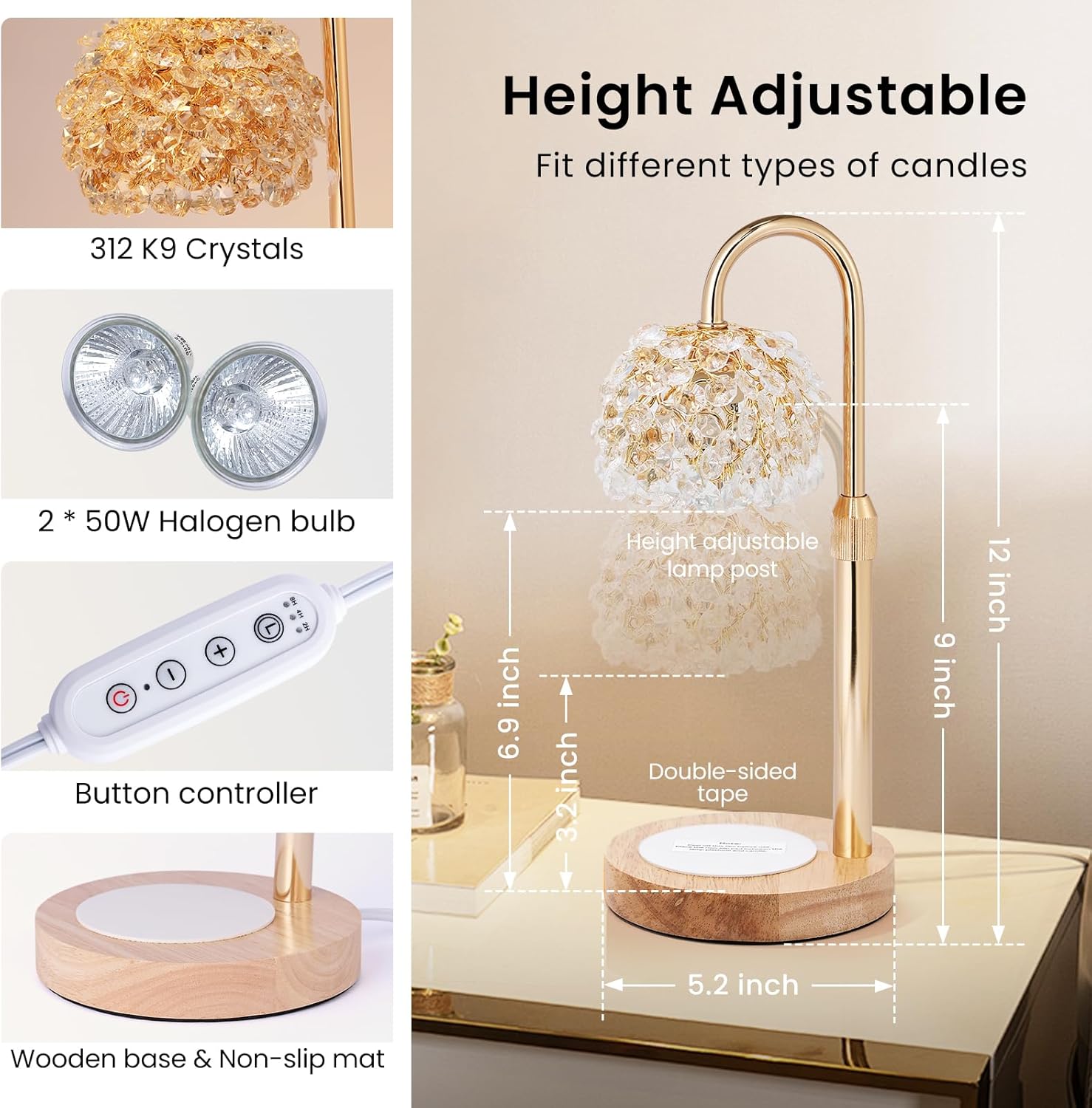 LOFTEK Candle Warmer Lamp with Timer and Adjustable Height