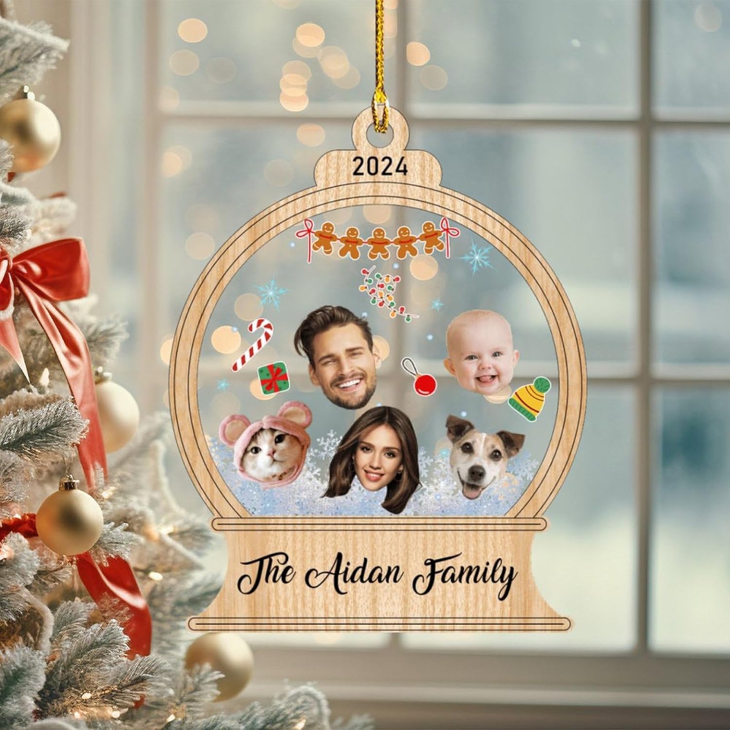 Custom Photo Christmas Ornaments 2024 - Snow Globe Family Decor for 2-7 Members