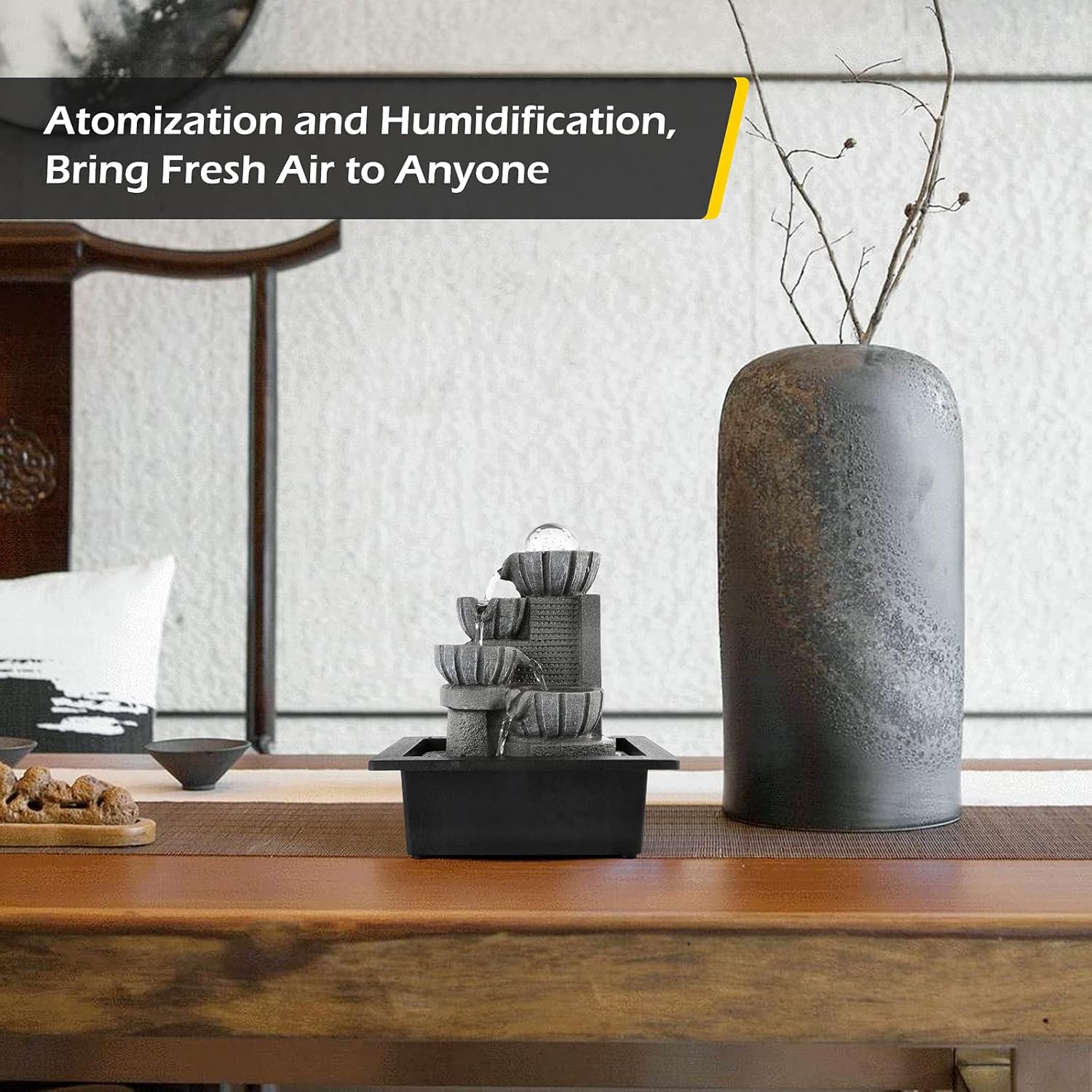 Dyna-Living Indoor Tabletop Water Fountain with LED Lights and Rolling Ball Design