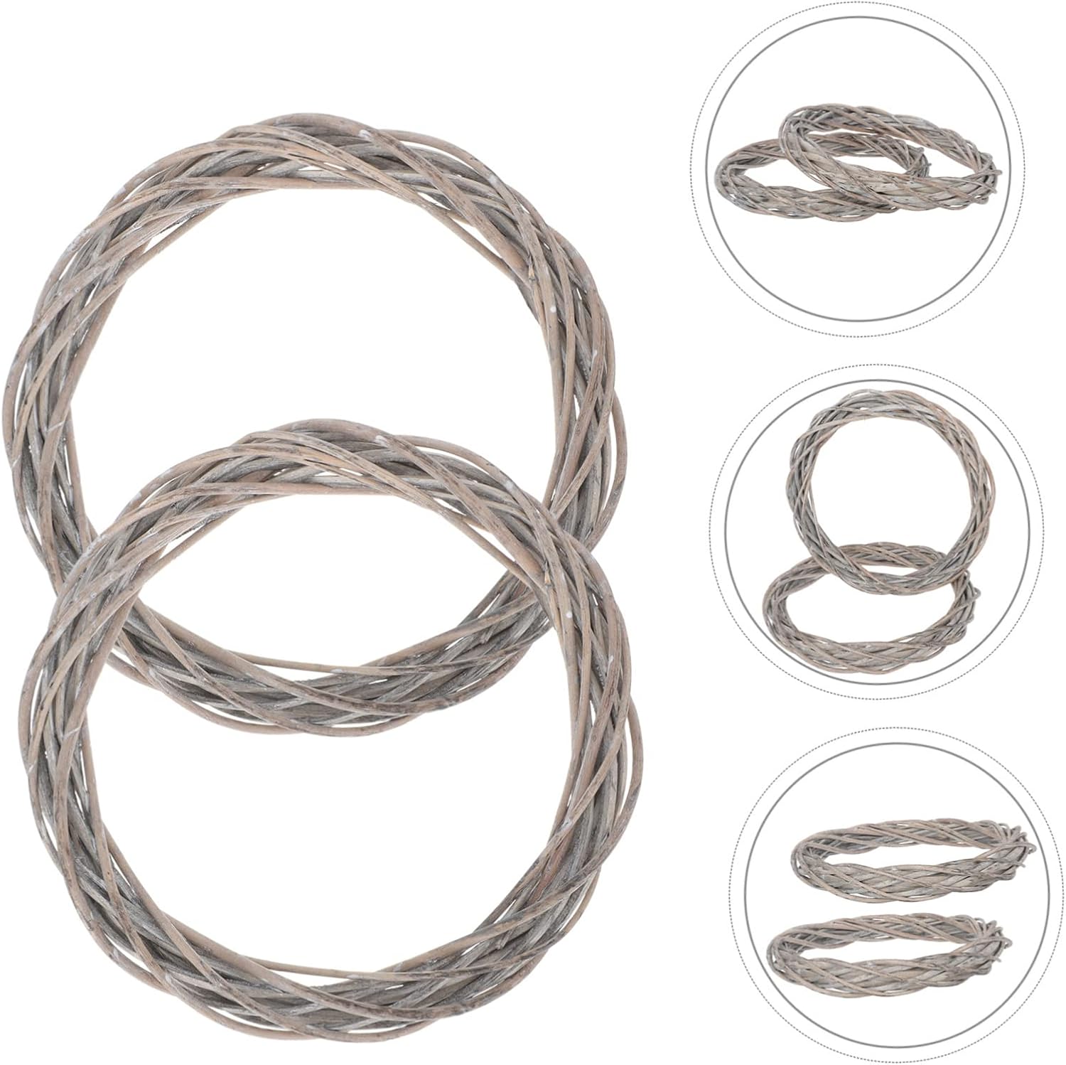 2pcs Christmas Woven Decoration for Wreaths Natural Gray Rattan Frame