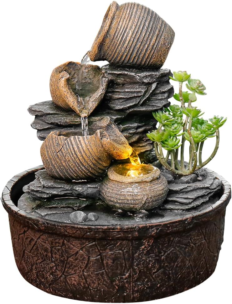 Pottery Rock Tabletop Fountain with LED Lights