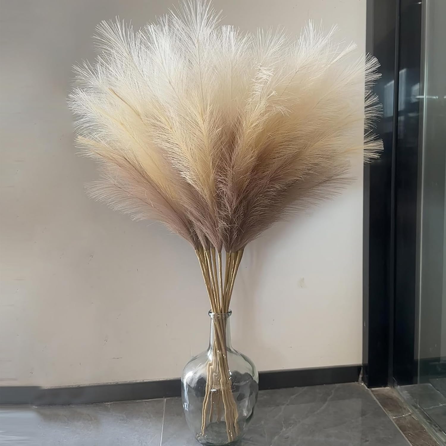 38 Inch 10 Stem Faux Pampas Grass Decor Set - Beige Mixed