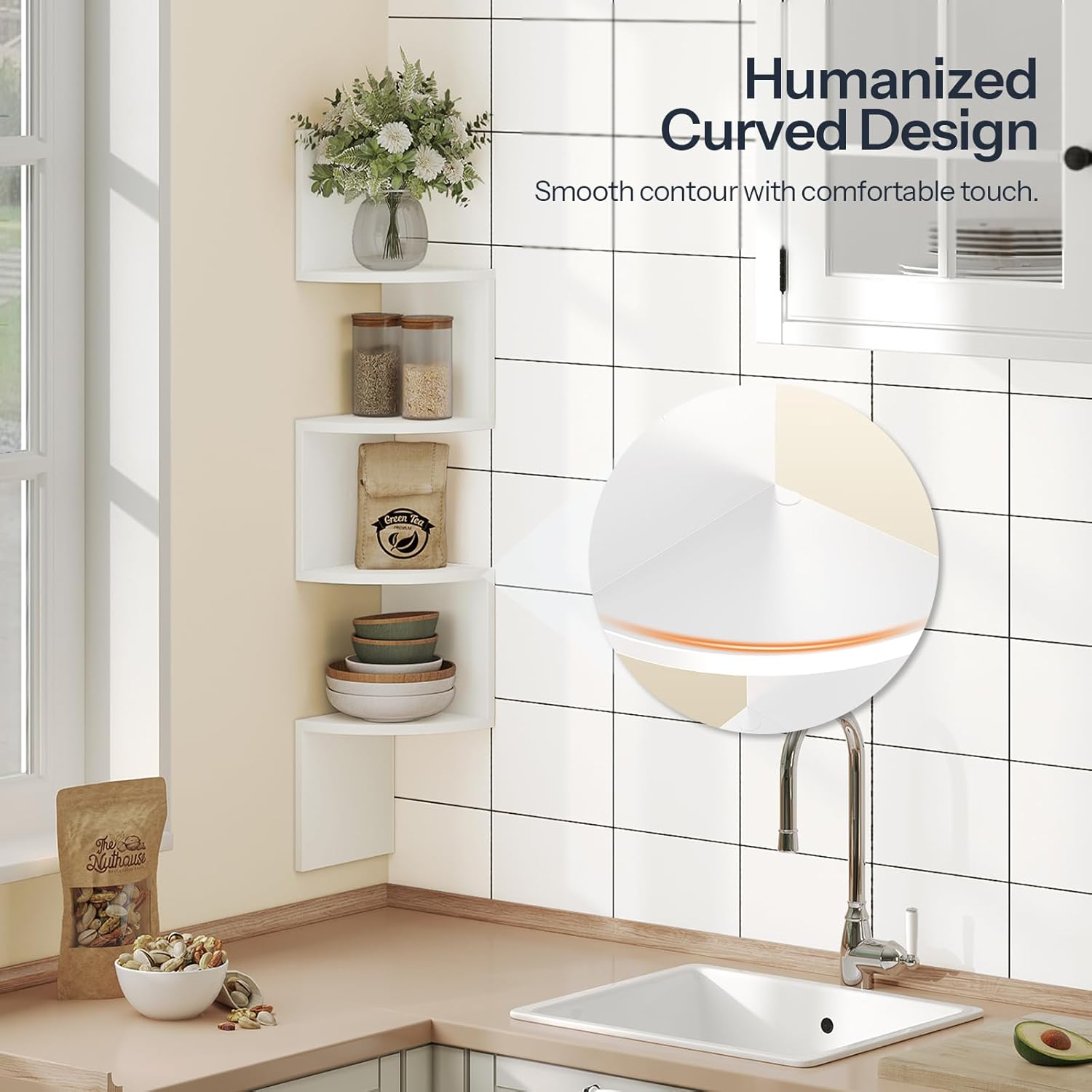 HOOBRO 4-Tier Floating Corner Shelves Set of 2