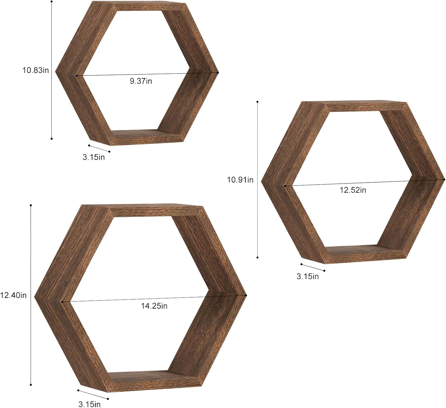 Hexagon Floating Shelves Set of 6 Rustic Wall Display