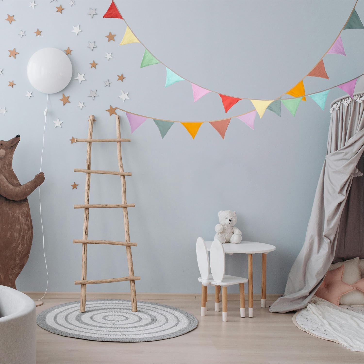 JIALITFUN Fabric Bunting Banner 2 Pack Neutral String Flags 85 ft