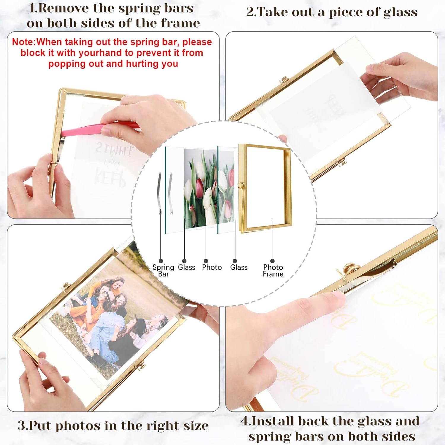 Hoteam 12 Pack 4x6 Inch Floating Frame Glass Photo Frames Gold