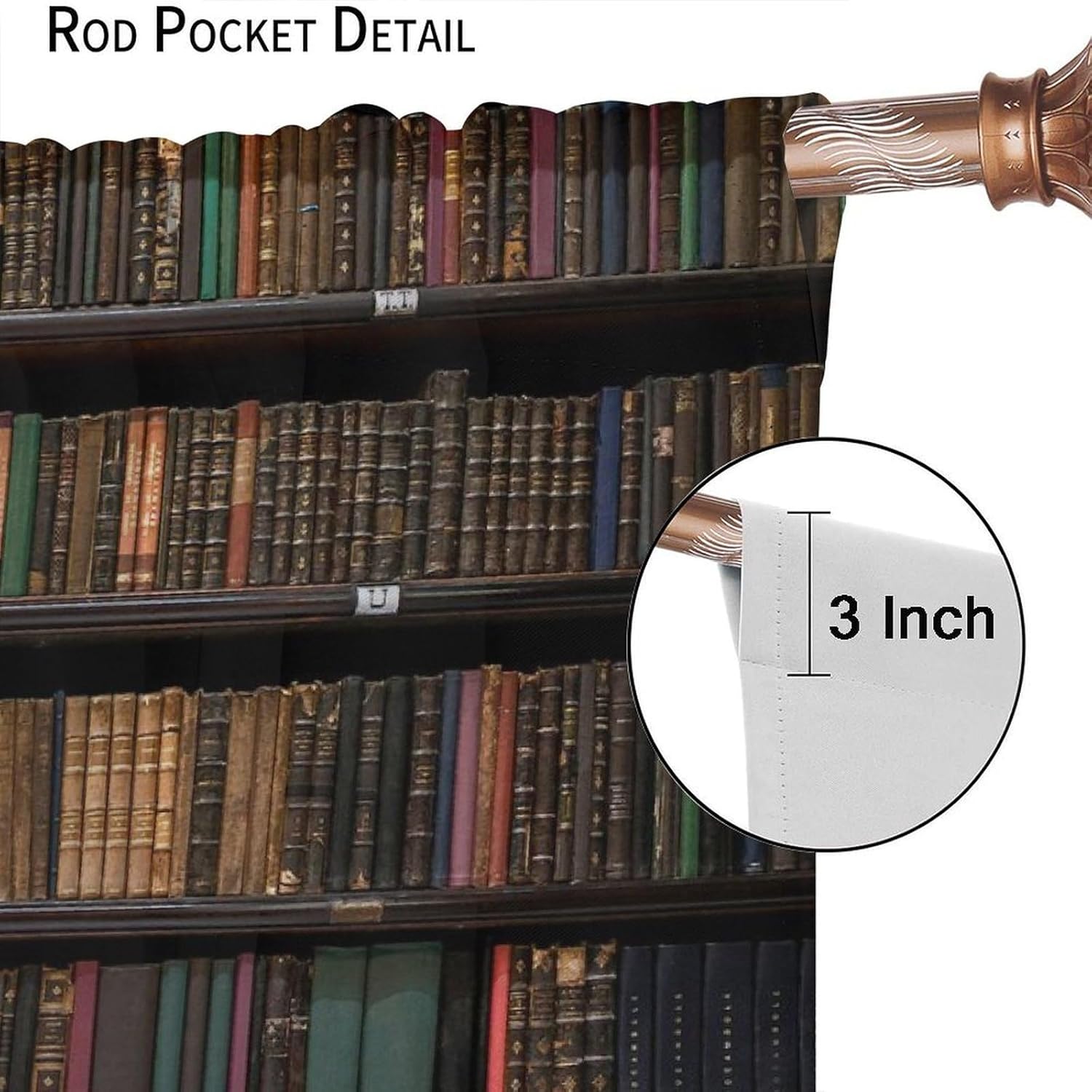 Bookshelf Curtains Vintage Library with Books Window Treatments for Kids Bedroom