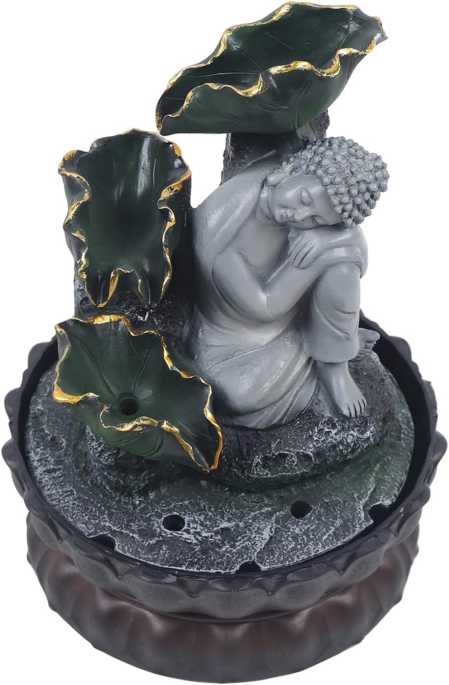 Indoor Buddha Waterfall Fountain with LED Lights and Soothing Sound for Home Office Decor