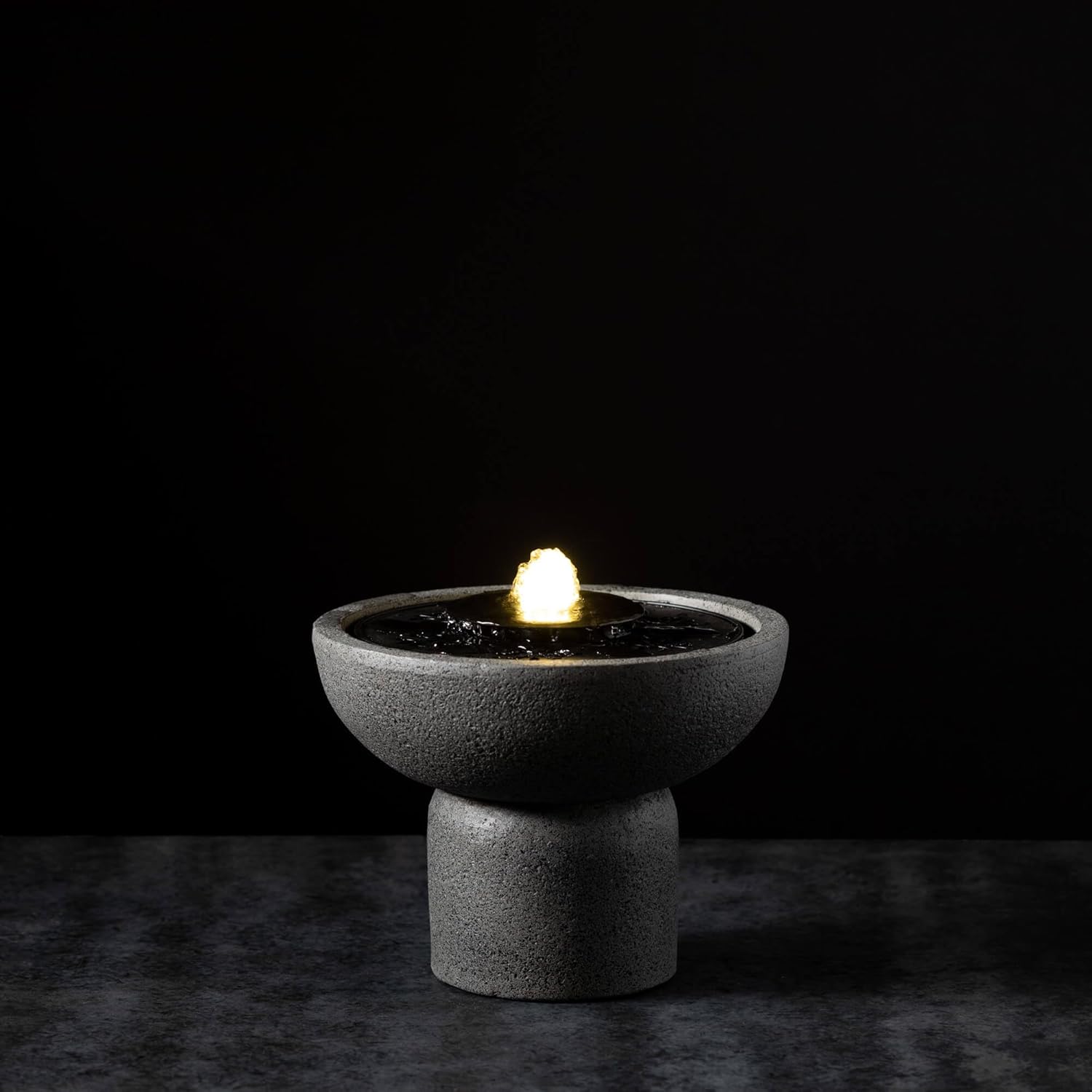 Sullivans Gray Small Pedestal Water Fountain with LED Light and Easy Setup Pump