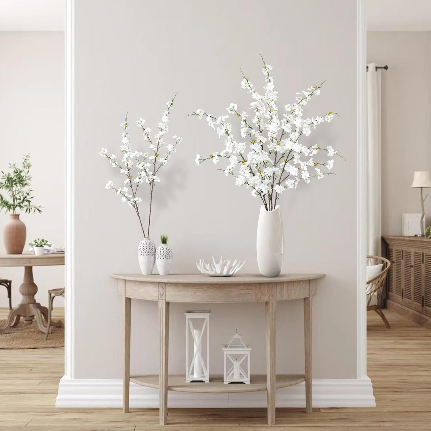 Sggvecsy 4 Pc Artificial Cherry Blossom Branches White