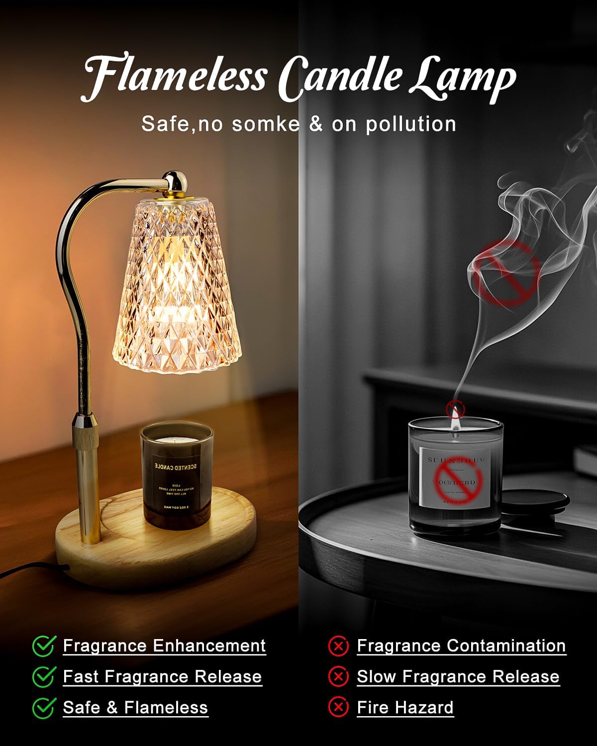 Candle Warmer Lamp with Timer and Dimmer Adjustable Height Scented Aroma Diffuser Home Decor