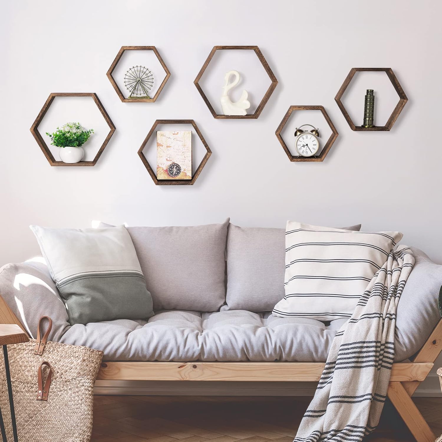 Hexagon Floating Shelves Set of 6 Rustic Wall Display