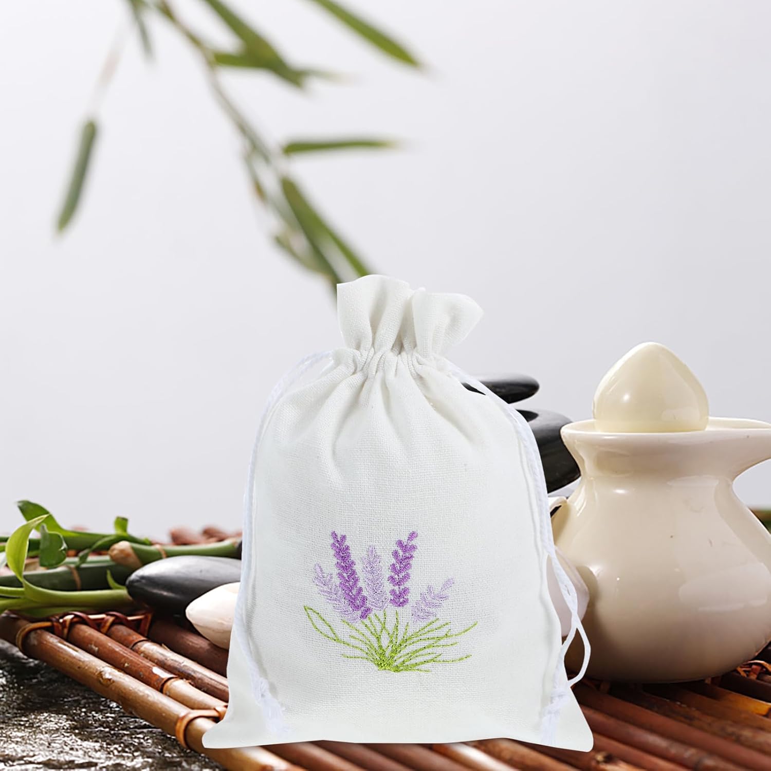 Zerodeko 10pcs Lavender Linen Drawstring Sachet Bags