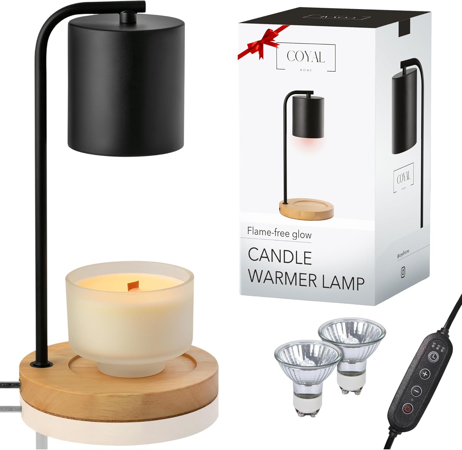 Coyal Flameless Candle Warmer Lamp with Timer and Dimmer - Black Wood