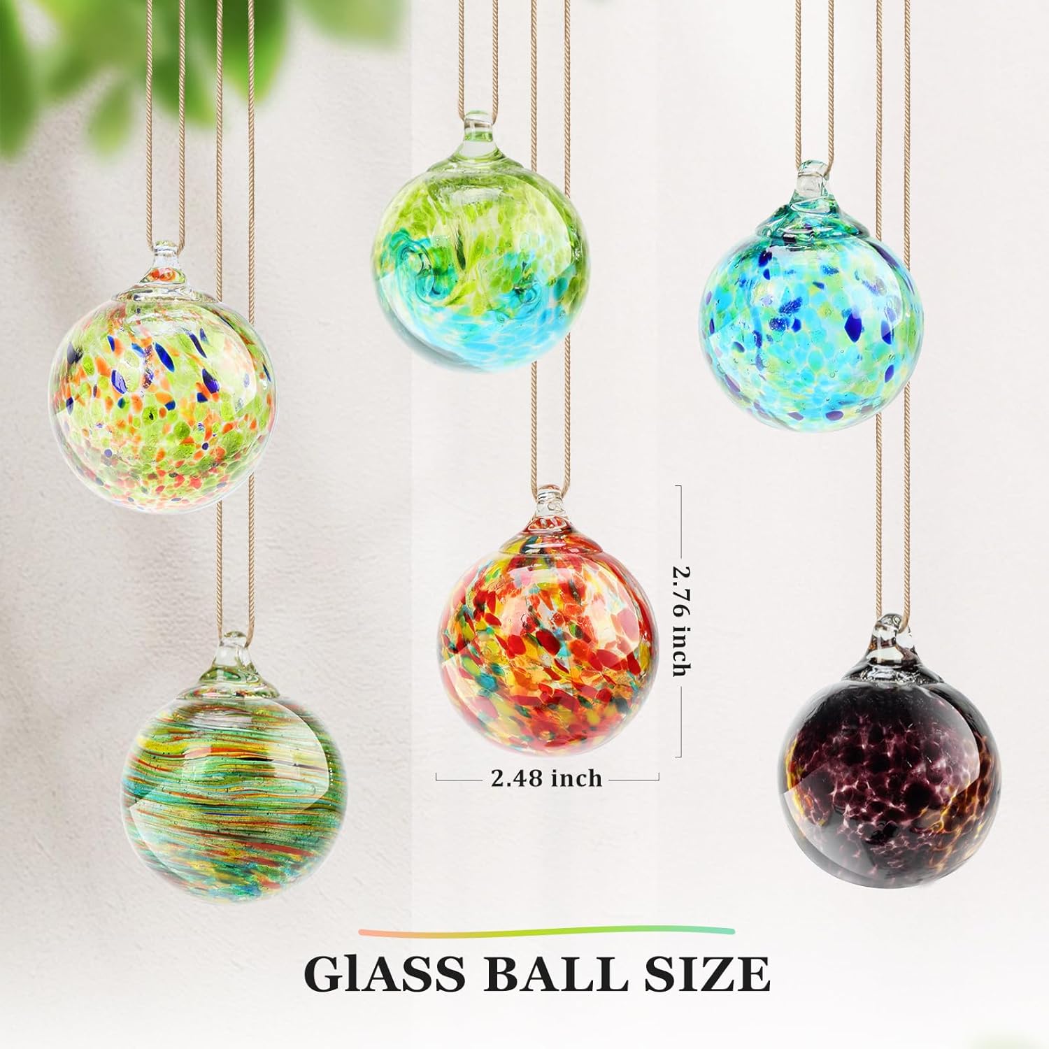 Colorful Hand Blown Glass Hanging Ornaments 6 Pcs