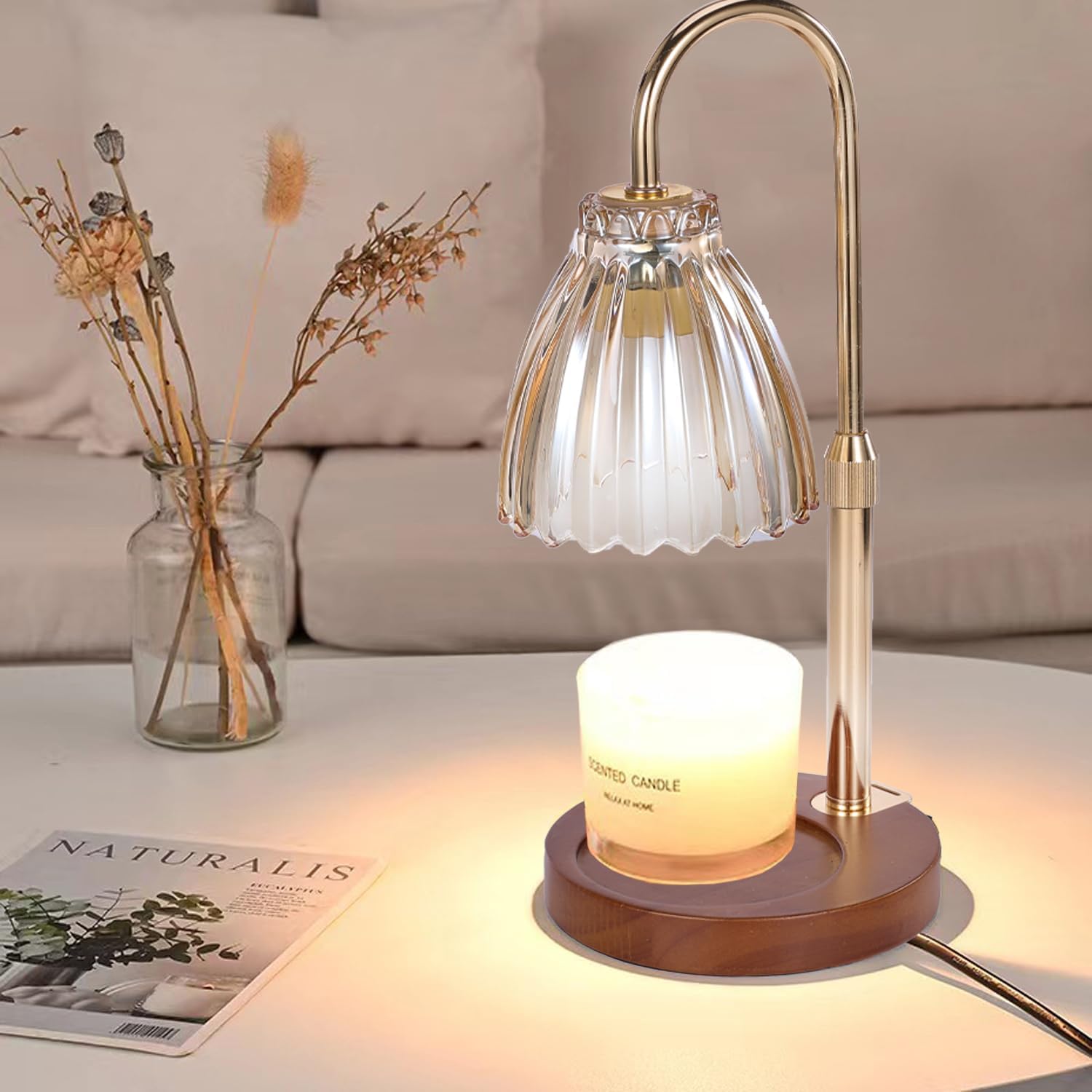 Electric Timer Candle Warmer Light with Adjustable Height and Dimmable Feature