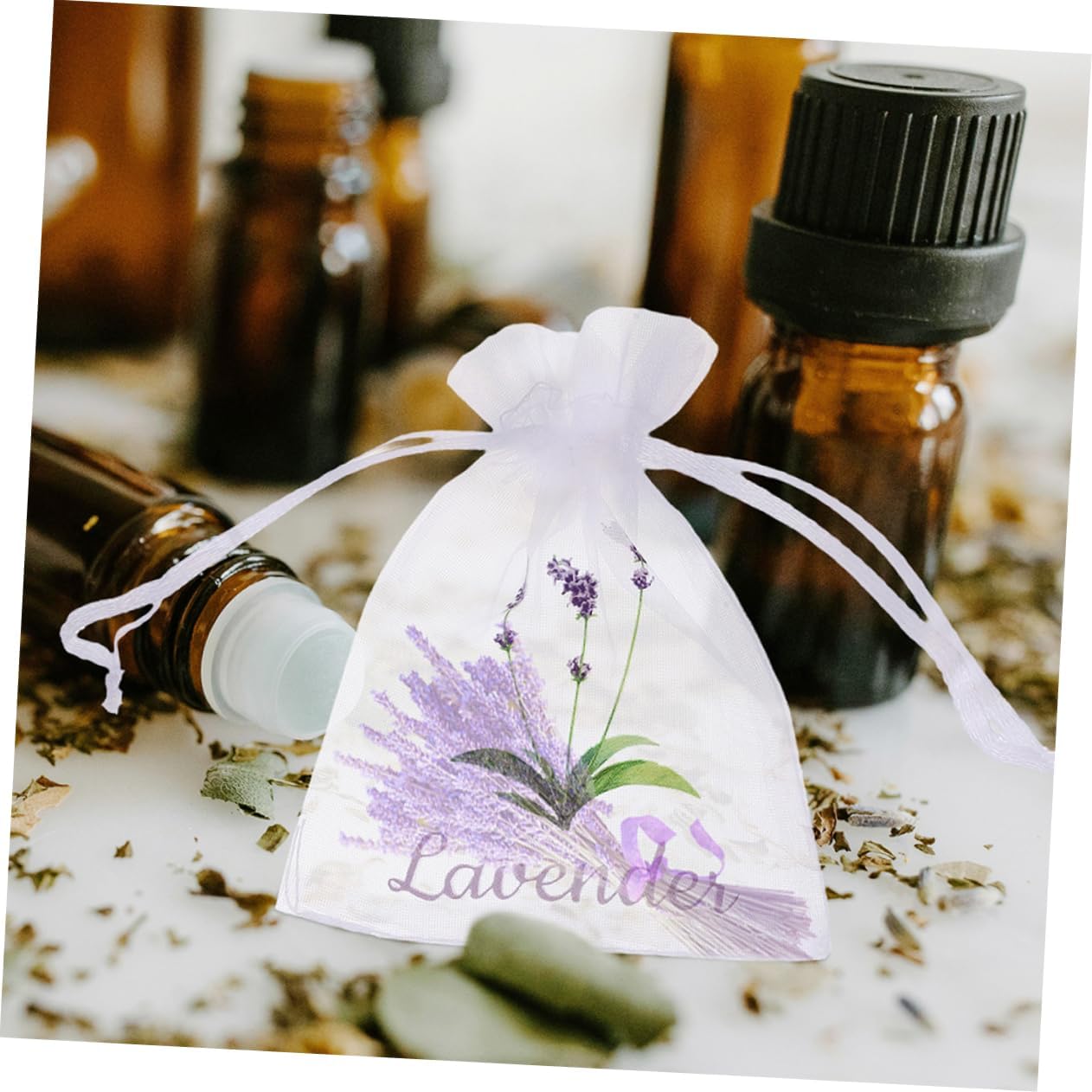 OUNONA Mesh Drawstring Pouches 50pcs Empty Sachet Bags for Lavender Flowers