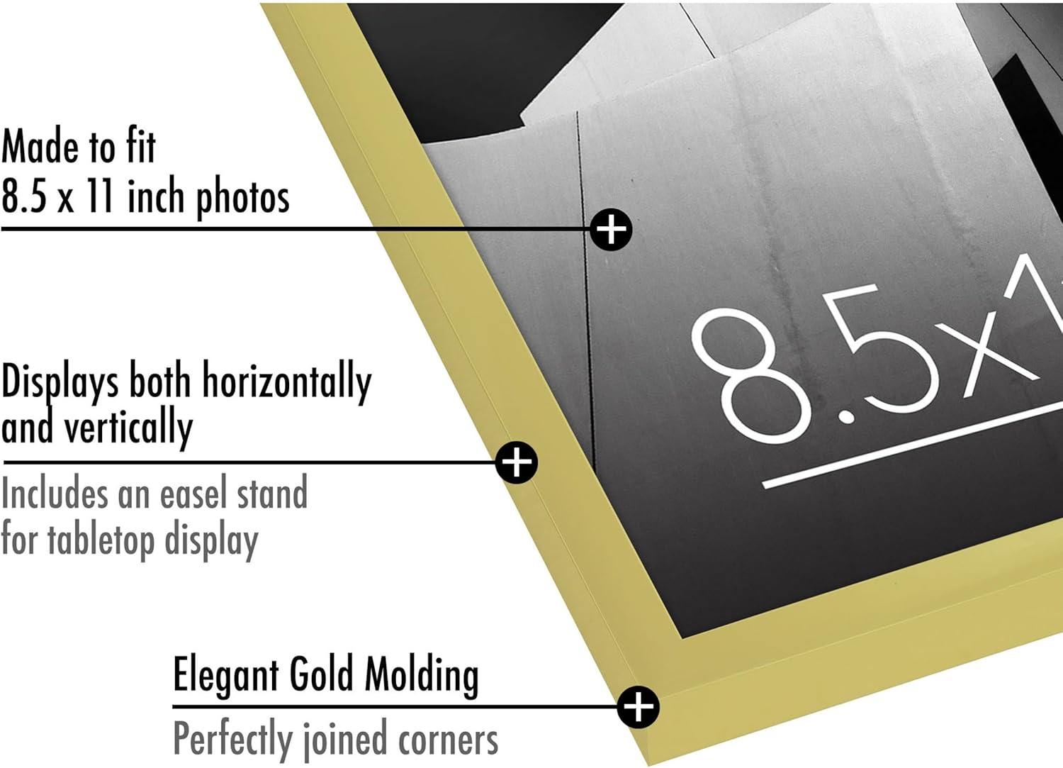 Americanflat 85x11 Gold Picture Frame with Shatter-Resistant Glass