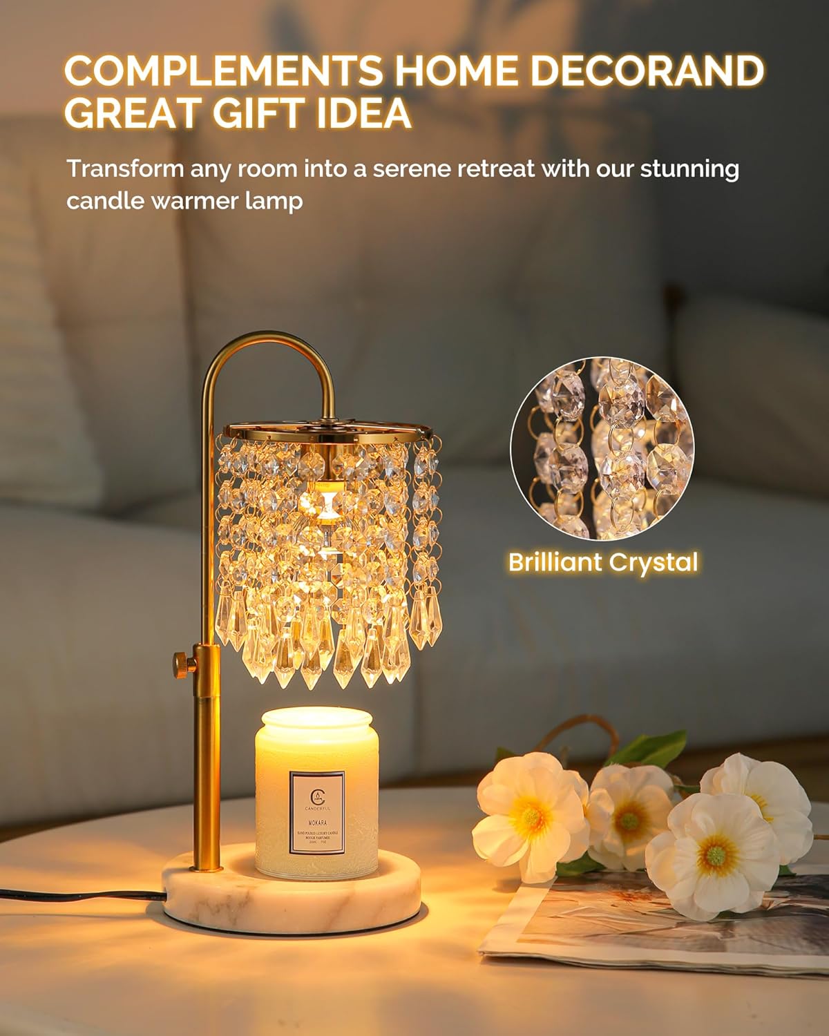 Minimalist Crystal Candle Lamp with Timer and 3 Bulbs