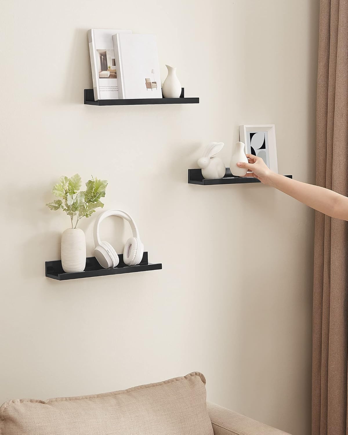 SONGMICS Set of 3 Floating Wall Shelves 15-Inch Wide Black