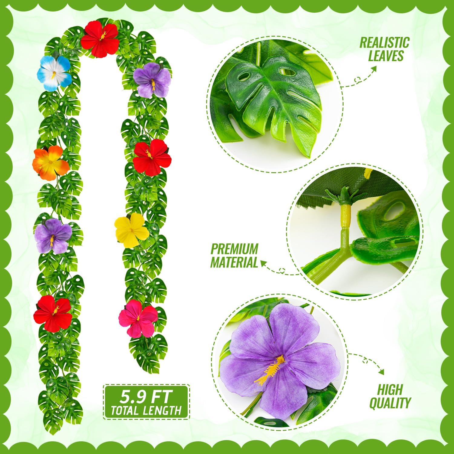 4 pcs Artificial Monstera Leaf Vines 59 FT Hanging Plants Garland