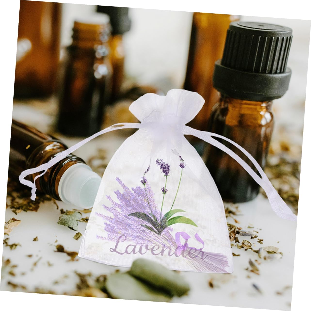 50pcs Lavender Sachet Bags Empty Drawstring Pouches Small Mesh Storage Bags for Dried Flowers Spices