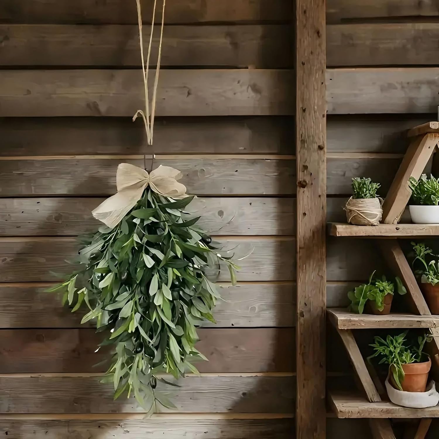 Firlar Artificial Olive Teardrop Swag 236 Inch Wreath for Front Door Bow Decor