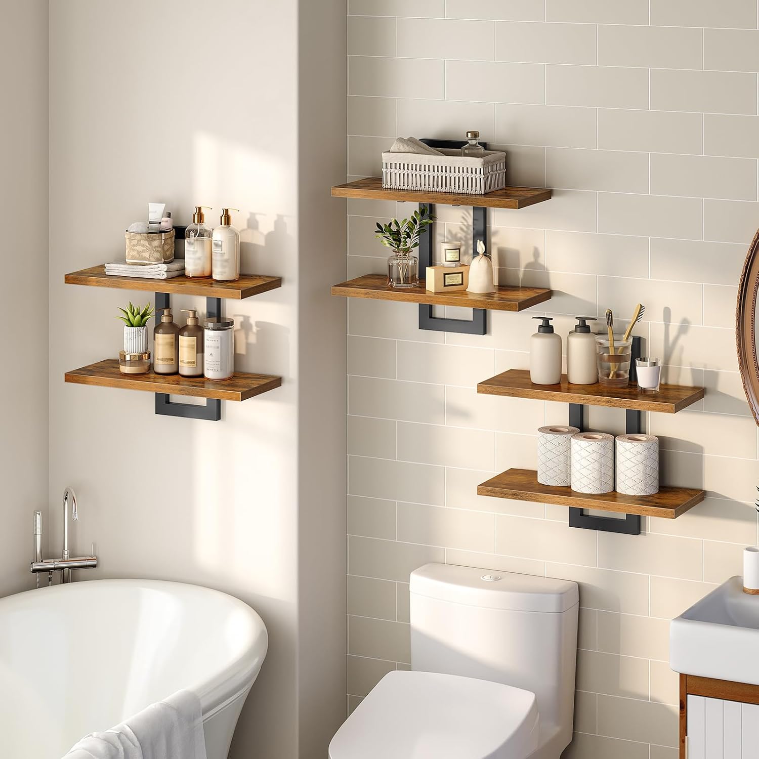 HOOBRO Floating Shelves Set of 3 2-Tier Wall Mounted Storage