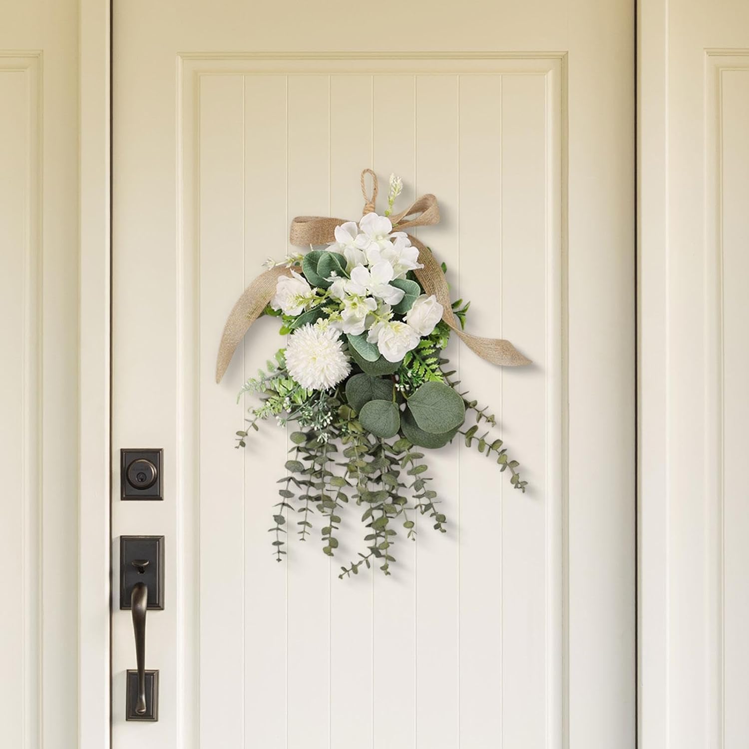 Eucalyptus Chrysanthemum Teardrop Wreath for Home Decor
