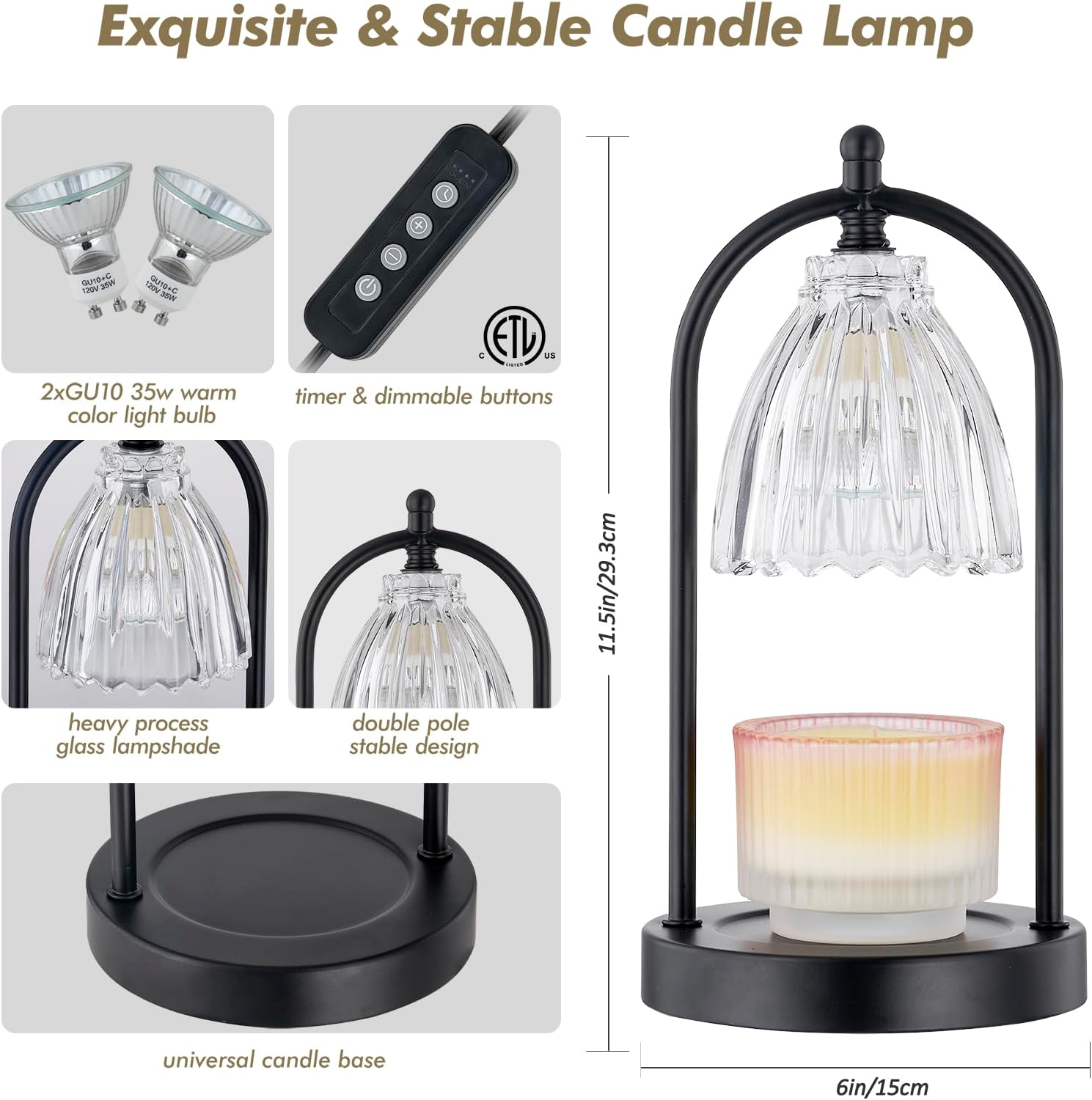 GyroVu Candle Warmer Lamp with Timer and 3-Level Dimming