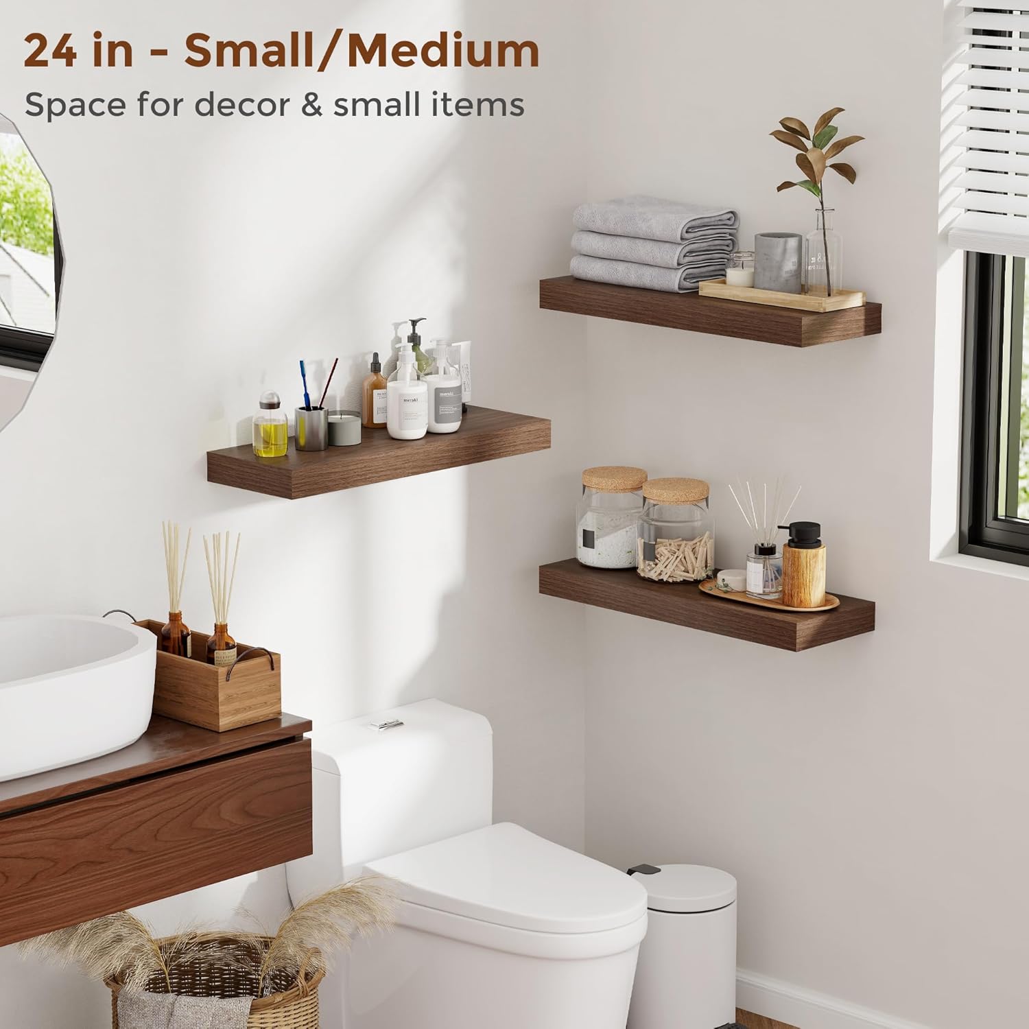Heimlove 24 Inch Floating Shelves Set of 2 Wall Mount Walnut