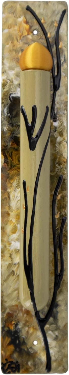 Hand Painted Mezuzah Case with Printed Scroll 625 Inch Amber Brown