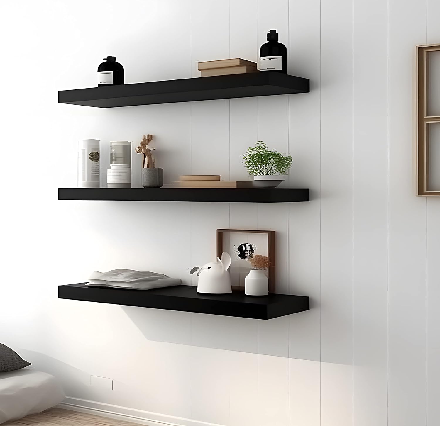Wood Floating Shelves Set of 6 Black 24 Inch