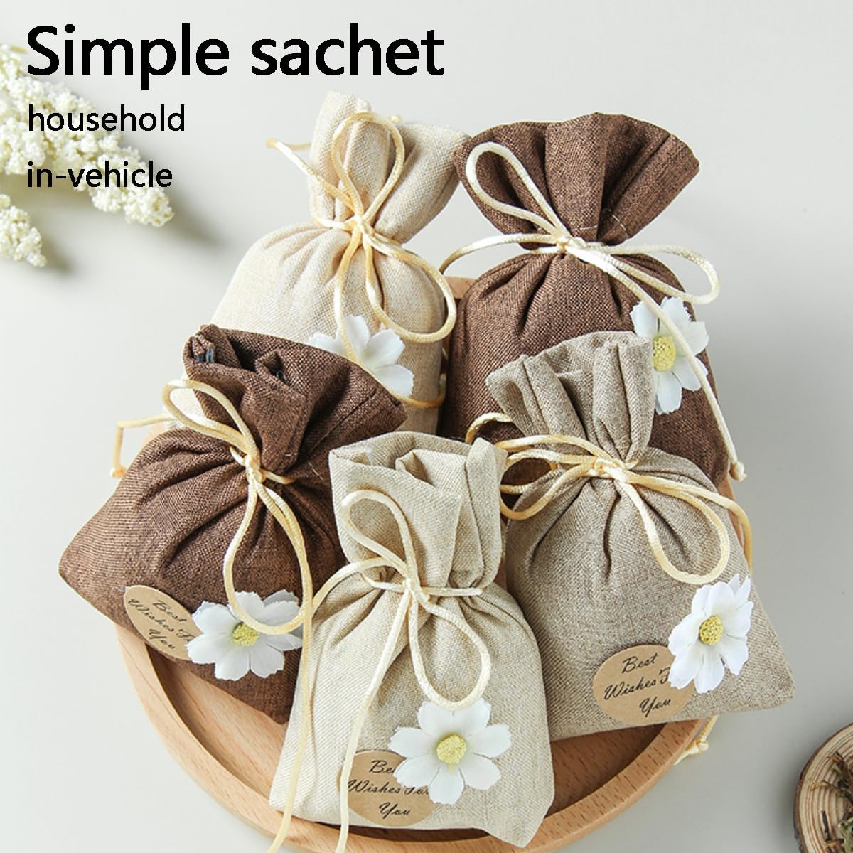 FACELESS Simple Sachet Set for Home and Car Linen with Floral Design