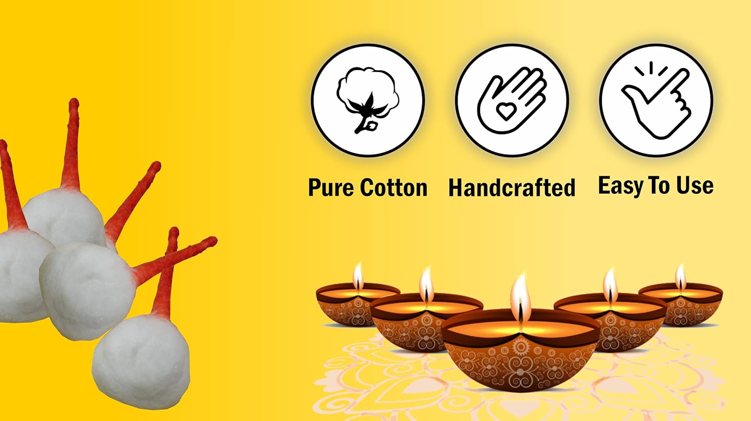 200 Pc Round Cotton Wicks for Oil Lamps Diya Pooja All Occasions