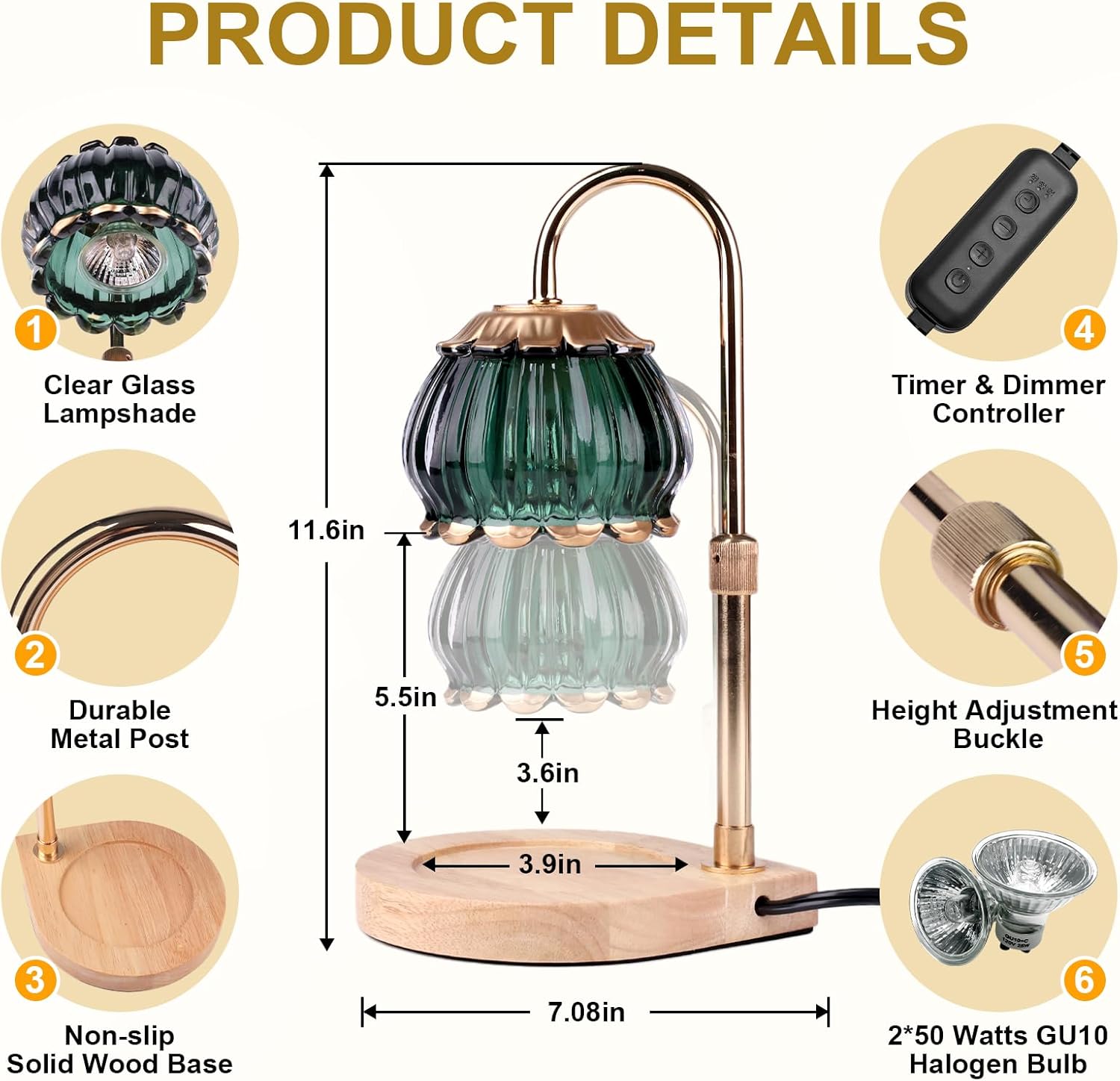 Gr8Gardens Candle Warmer Lamp with Timer and Adjustable Height