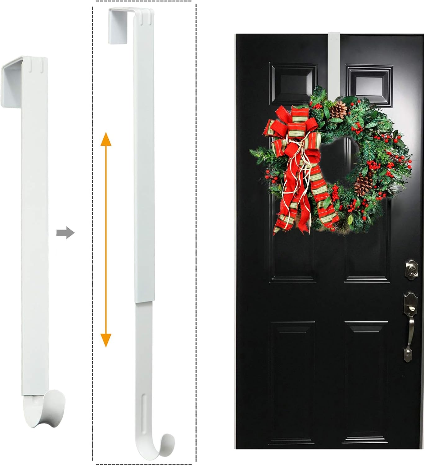 Adjustable Wreath Hanger for Door 20lbs Capacity White and Nickel