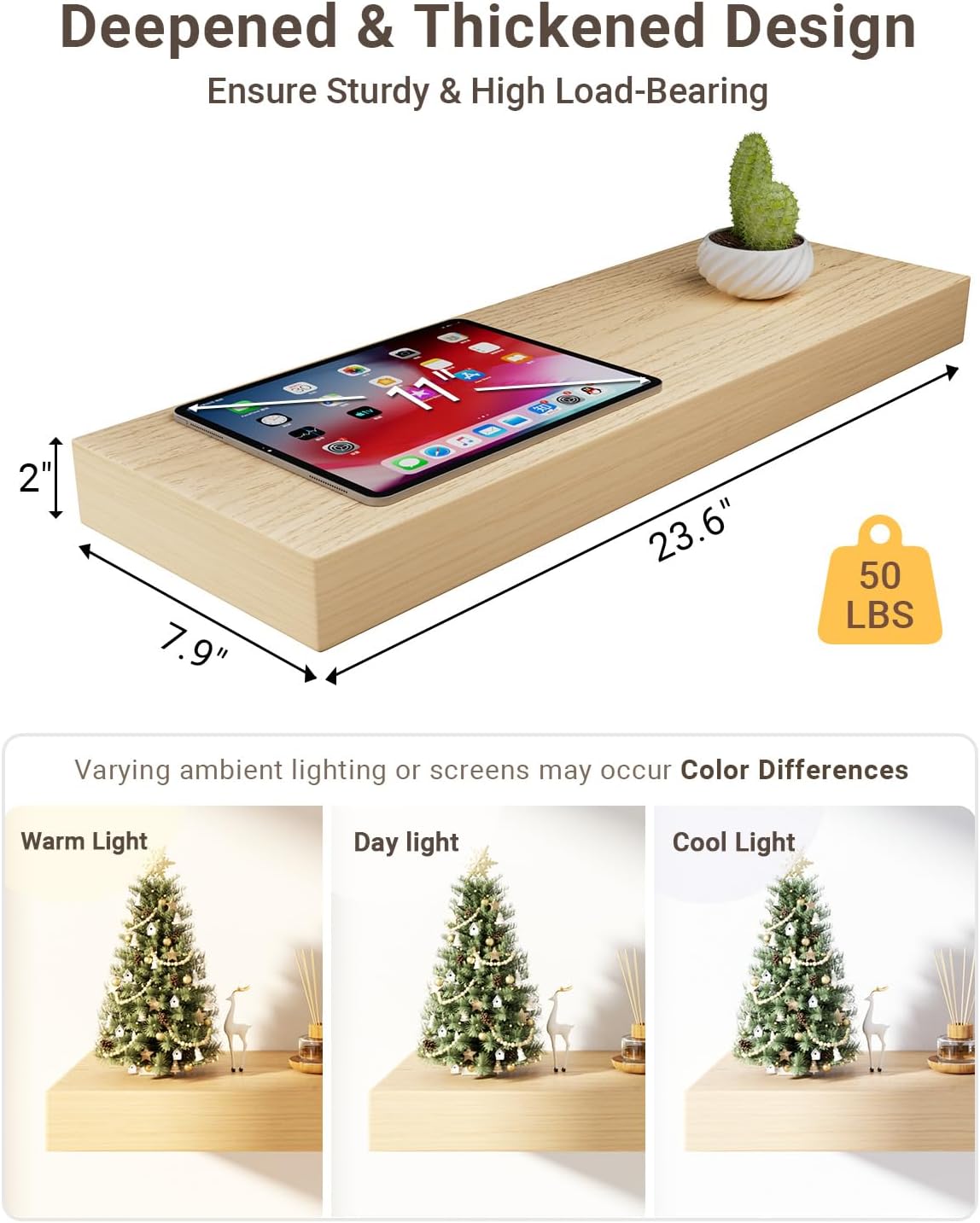 QueenFun White Oak Floating Shelves 2 Inch Thick 2-Piece