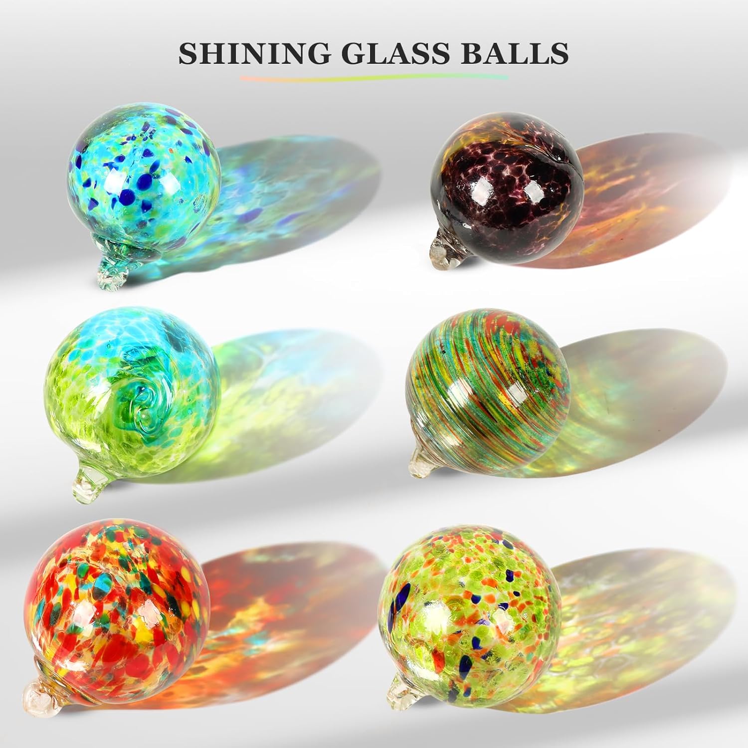 Colorful Hand Blown Glass Hanging Ornaments 6 Pcs