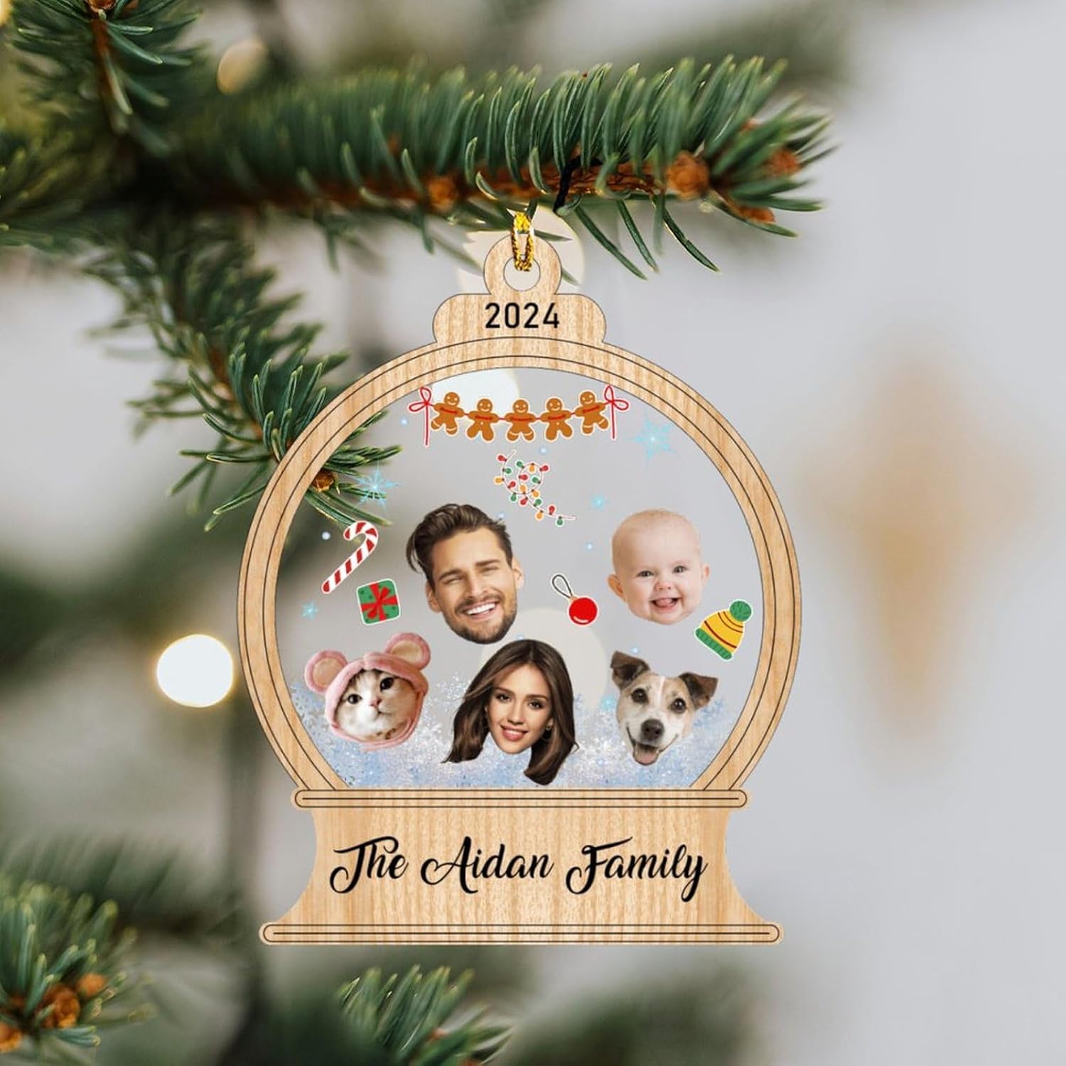 Custom Photo Christmas Ornaments 2024 - Snow Globe Family Decor for 2-7 Members