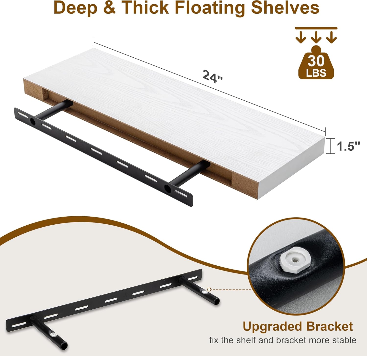 Fun Memories 24 Inch Floating Shelves Set of 2 White