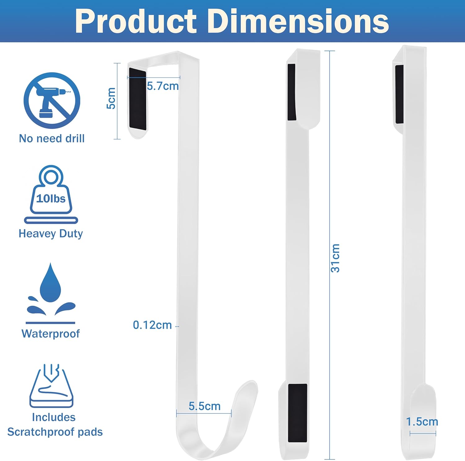 SR ESSENTIALS 12 Wreath Hanger for Front Door White