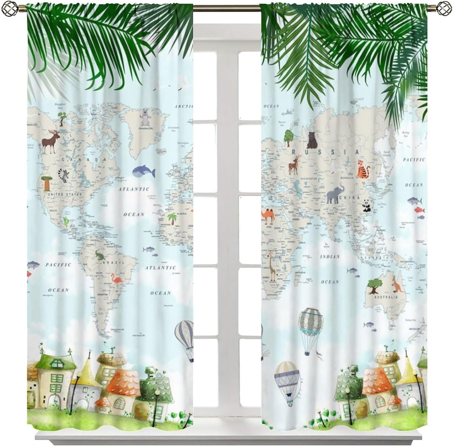 Cute Cartoon Map Curtains for Kids