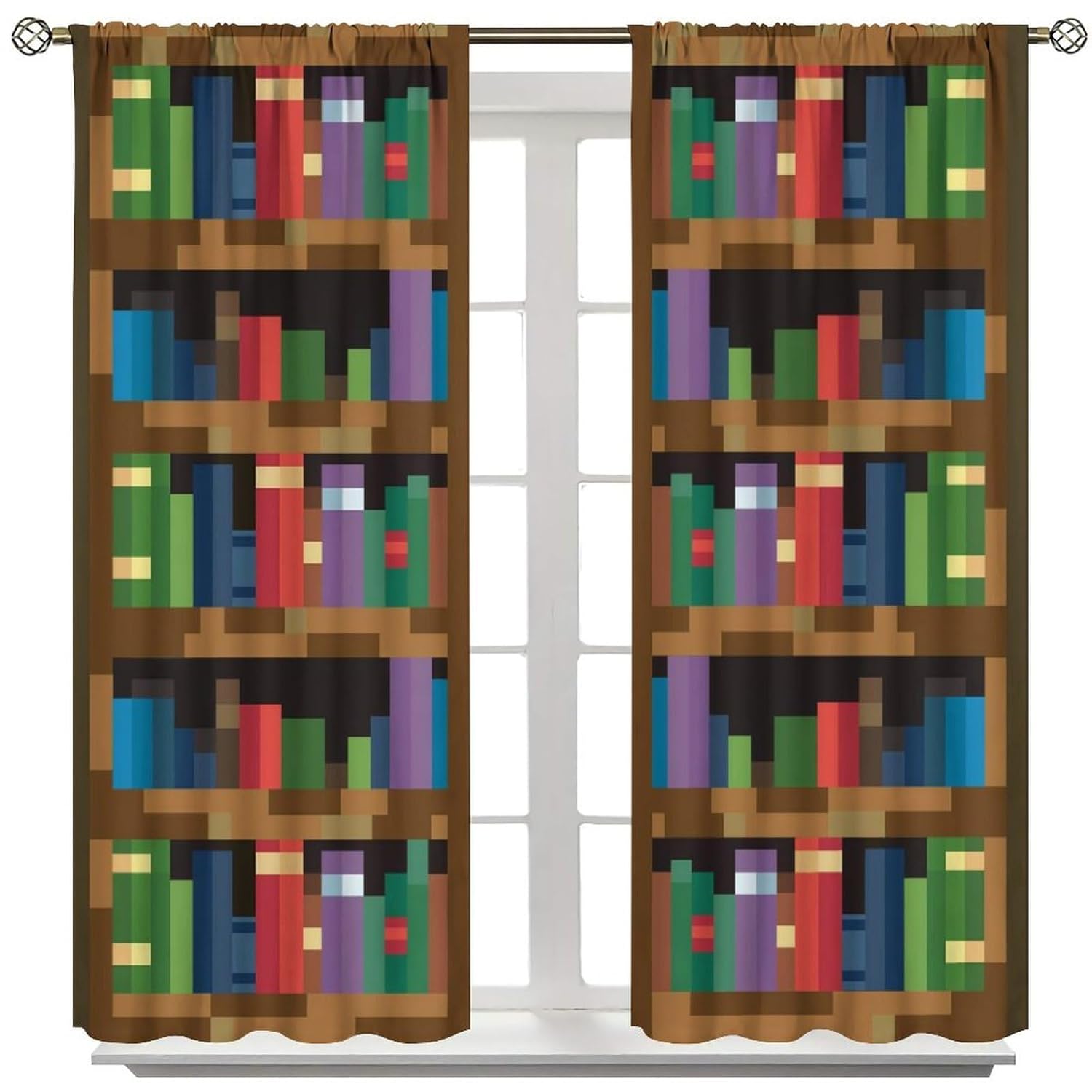 Pixelated Bookshelf Curtain for Kids Bedroom