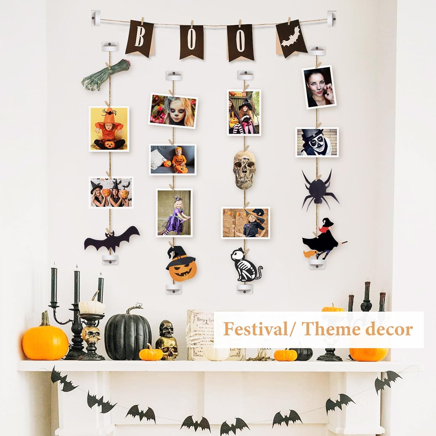 Wooden Photo Wall Display with 5 Strings and 30 Clips