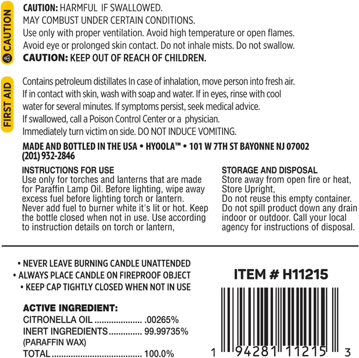 Hyoola Citronella Lamp Oil 1 Gallon Smokeless