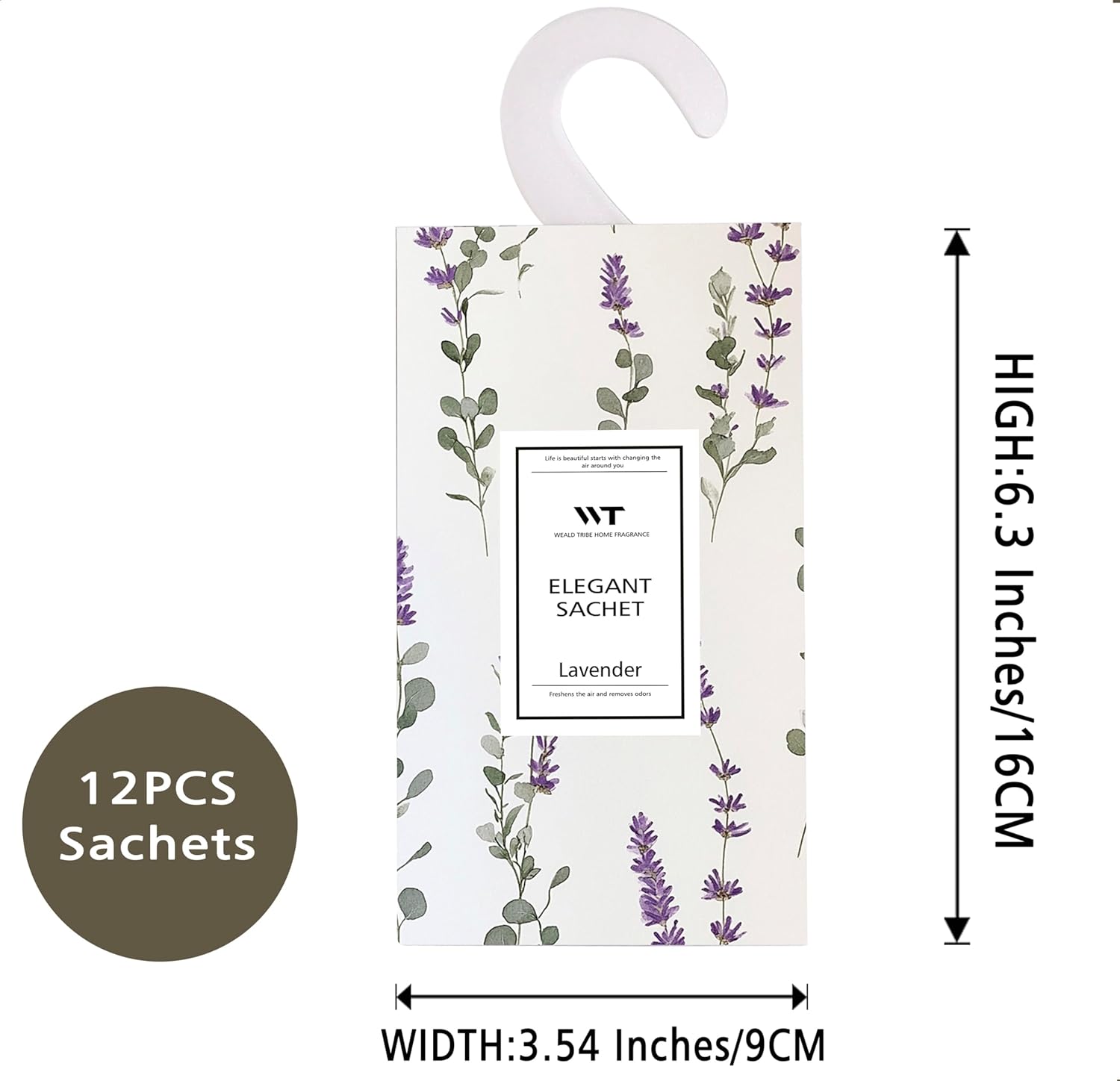 WEALD TRIBE 12 Pack Eucalyptus Lavender Scented Sachets for Closet Drawer Deodorizer