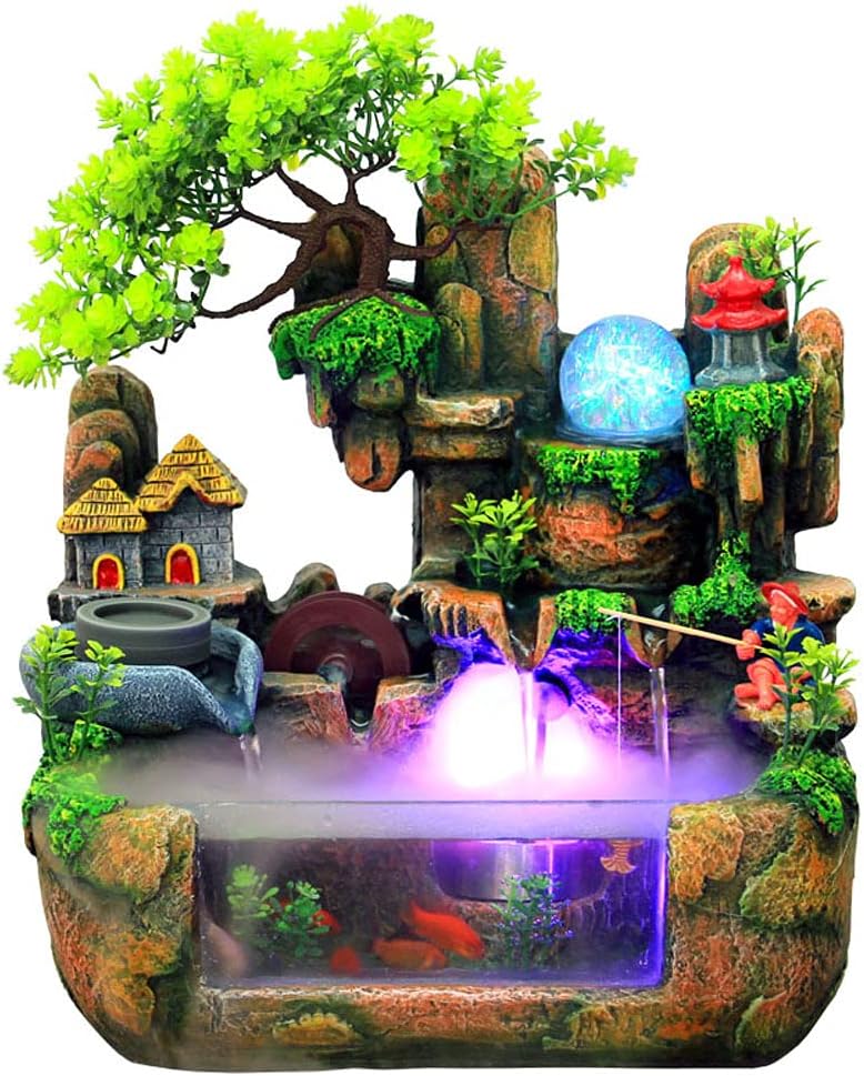 Tabletop Fountain with 12LED Lights and Atomizer for Home Office Relaxation
