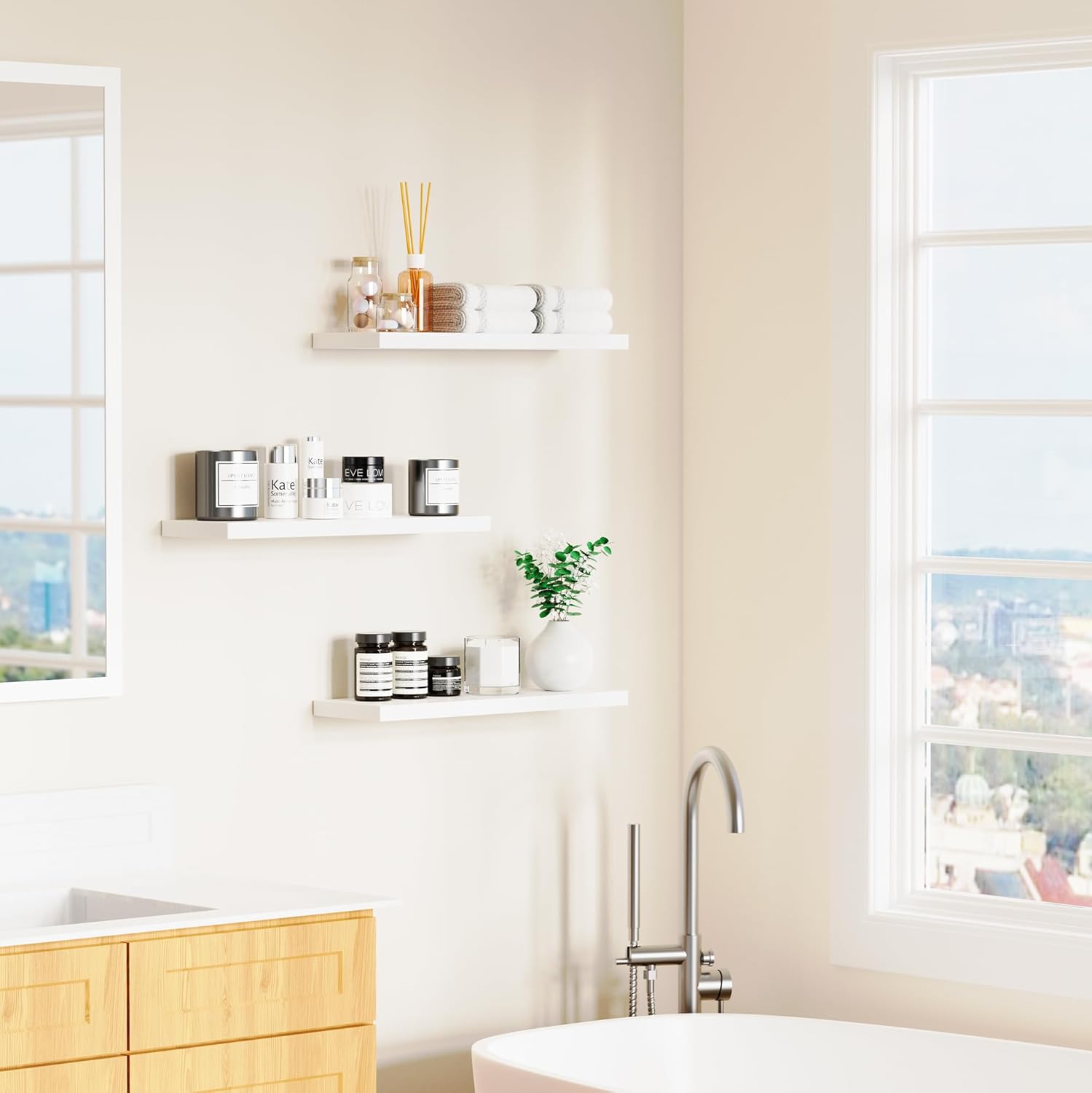 White Wood Floating Shelves Set of 3 for Wall