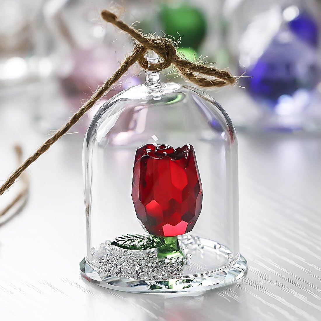 HD Crystal Rose Flower Figurine in Glass Dome